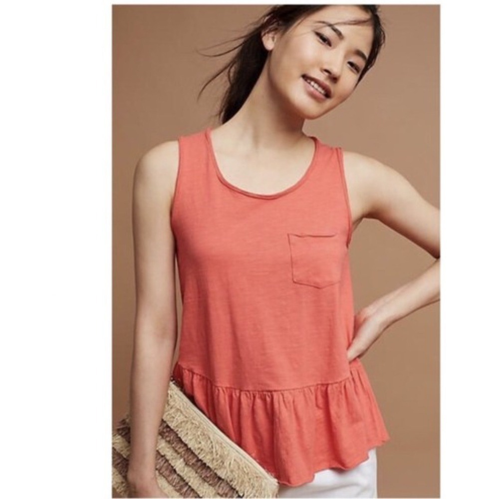 eri ali anthropologie Coral Peplum Tank Top Pocket Casual Summer Women's Size S
